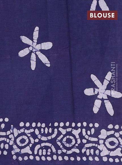 Batik cotton saree multi colour and navy blue with allover prints and batik printed border