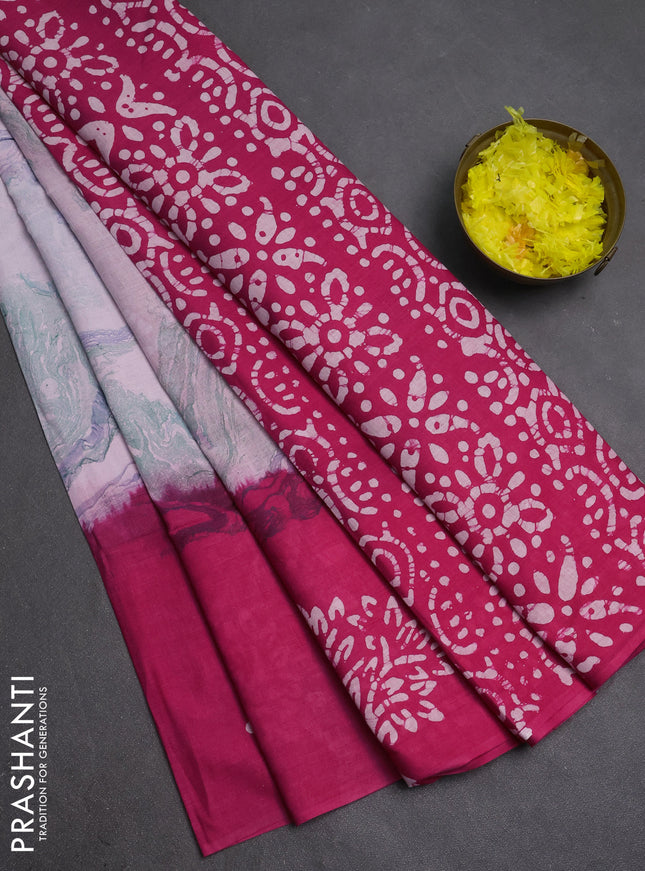 Batik cotton saree multi colour and pink with allover prints and batik printed border