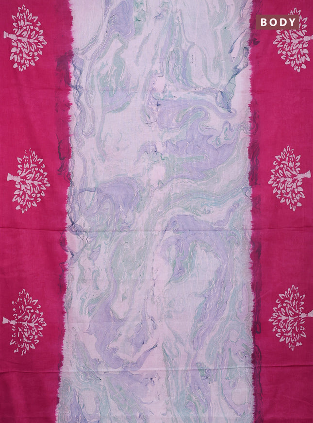 Batik cotton saree multi colour and pink with allover prints and batik printed border