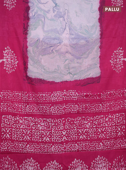 Batik cotton saree multi colour and pink with allover prints and batik printed border