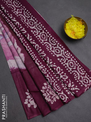 Batik cotton saree multi colour and wine shade with allover prints and batik printed border