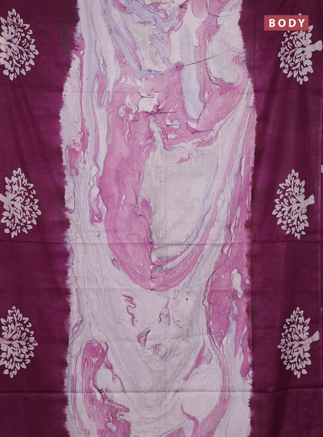 Batik cotton saree multi colour and wine shade with allover prints and batik printed border