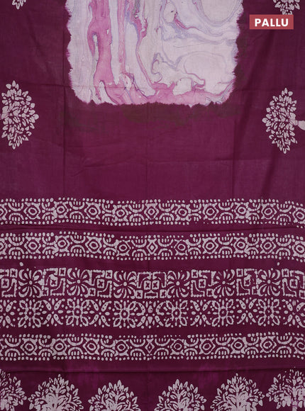 Batik cotton saree multi colour and wine shade with allover prints and batik printed border
