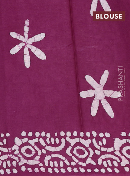 Batik cotton saree multi colour and wine shade with allover prints and batik printed border