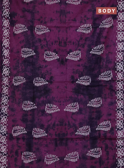 Batik cotton saree purple with batik butta prints and batik printed border