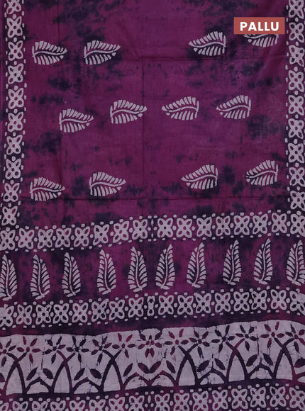 Batik cotton saree purple with batik butta prints and batik printed border