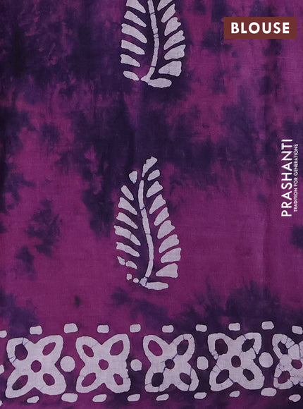 Batik cotton saree purple with batik butta prints and batik printed border