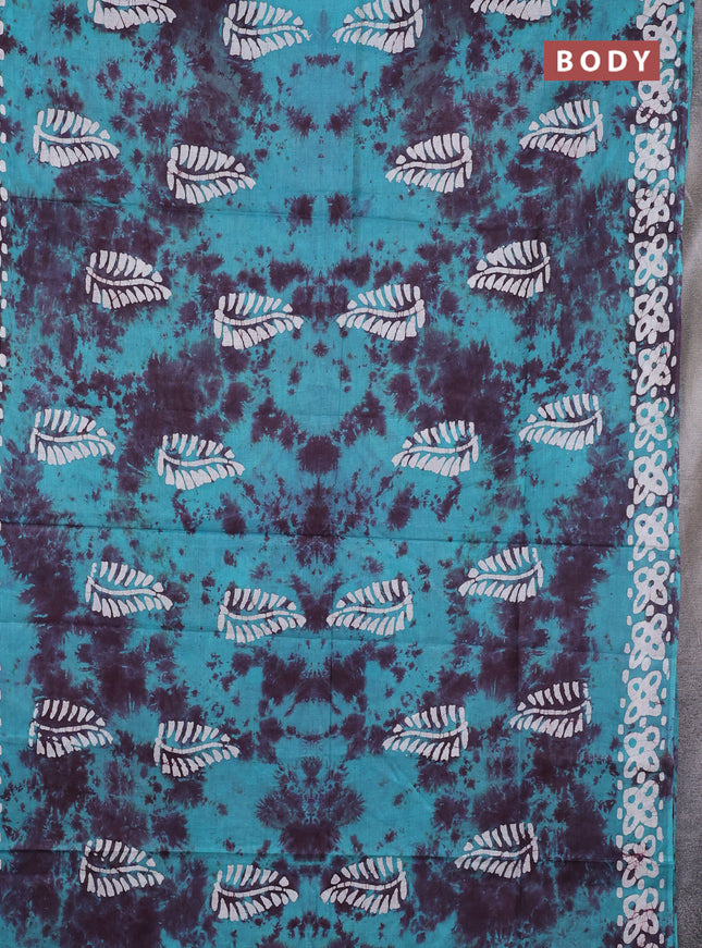 Batik cotton saree teal green with batik butta prints and batik printed border