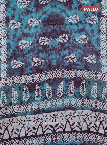 Batik cotton saree teal green with batik butta prints and batik printed border