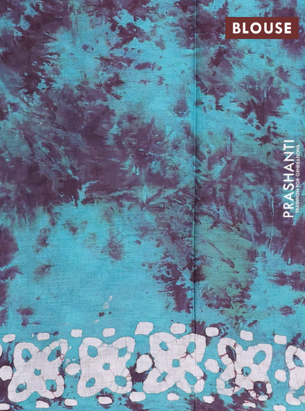 Batik cotton saree teal green with batik butta prints and batik printed border