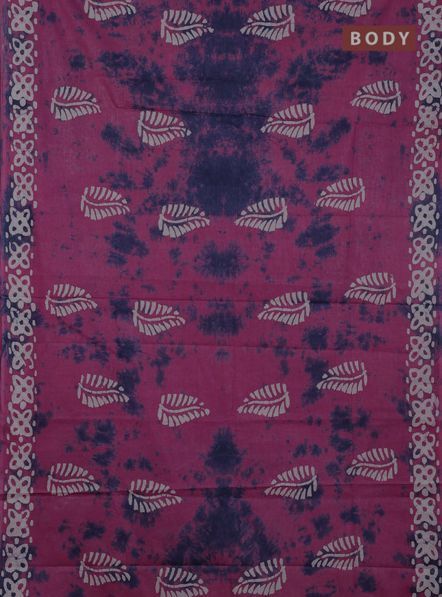 Batik cotton saree magent pink with batik butta prints and batik printed border
