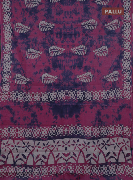 Batik cotton saree magent pink with batik butta prints and batik printed border