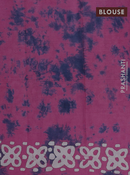 Batik cotton saree magent pink with batik butta prints and batik printed border