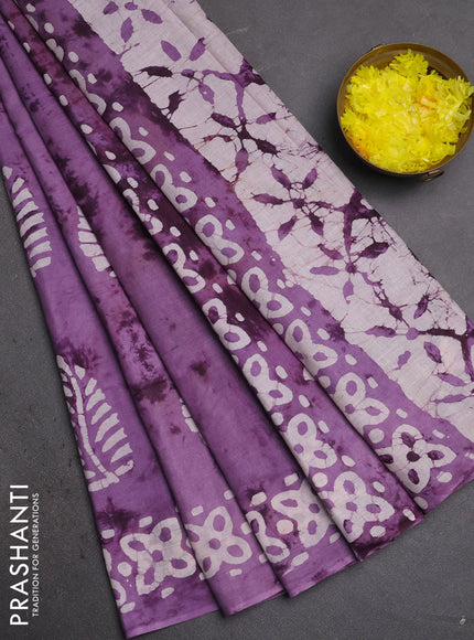 Batik cotton saree lavender with batik butta prints and batik printed border