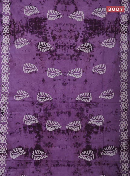 Batik cotton saree lavender with batik butta prints and batik printed border