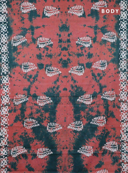 Batik cotton saree rust shade and green with batik butta prints and batik printed border