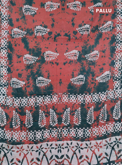 Batik cotton saree rust shade and green with batik butta prints and batik printed border