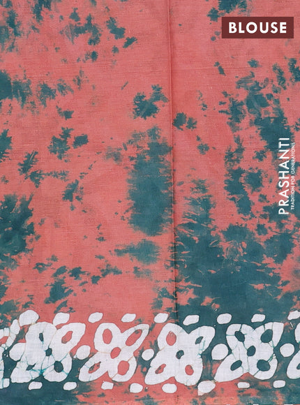 Batik cotton saree rust shade and green with batik butta prints and batik printed border