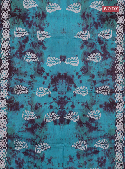 Batik cotton saree teal green with batik butta prints and batik printed border