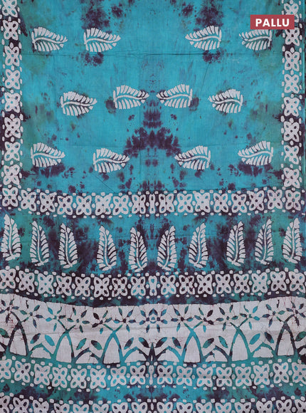 Batik cotton saree teal green with batik butta prints and batik printed border