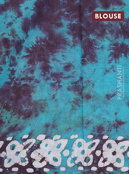 Batik cotton saree teal green with batik butta prints and batik printed border