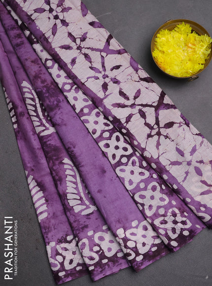 Batik cotton saree lavender with batik butta prints and batik printed border