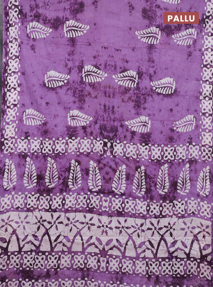 Batik cotton saree lavender with batik butta prints and batik printed border