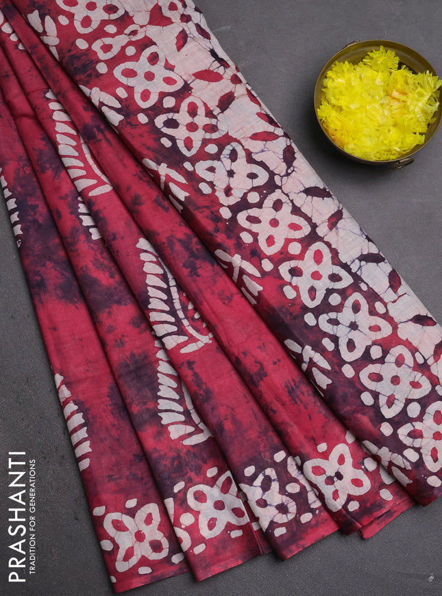Batik cotton saree pink shade with batik butta prints and batik printed border