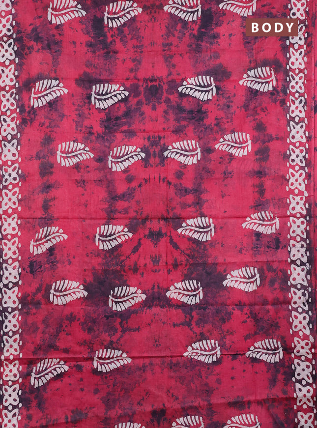 Batik cotton saree pink shade with batik butta prints and batik printed border