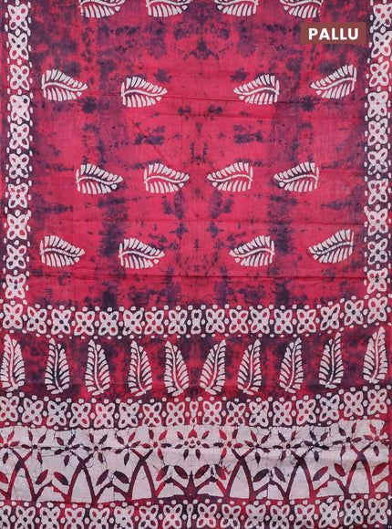 Batik cotton saree pink shade with batik butta prints and batik printed border