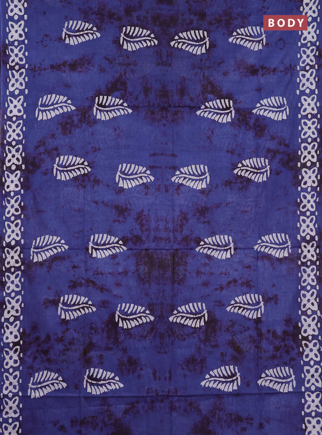 Batik cotton saree blue with batik butta prints and batik printed border