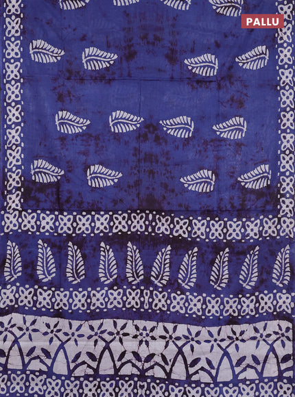 Batik cotton saree blue with batik butta prints and batik printed border