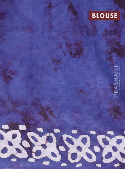 Batik cotton saree blue with batik butta prints and batik printed border