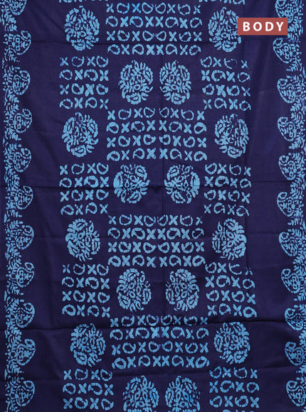 Batik cotton saree navy blue with allover prints and batik printed border