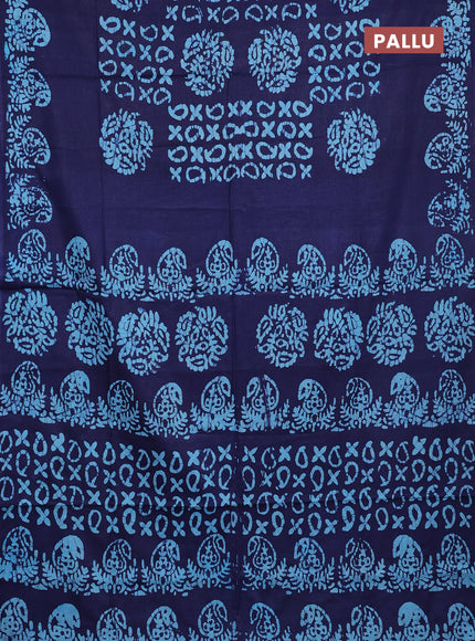 Batik cotton saree navy blue with allover prints and batik printed border