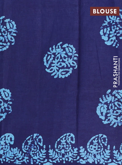 Batik cotton saree navy blue with allover prints and batik printed border