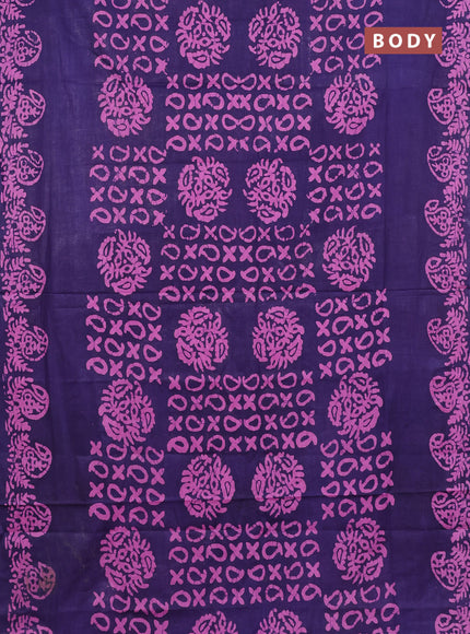 Batik cotton saree violet with allover prints and batik printed border