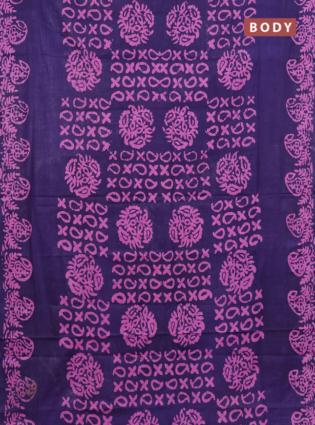 Batik cotton saree violet with allover prints and batik printed border