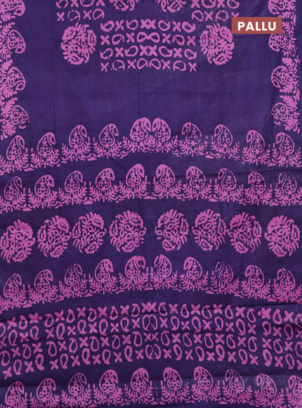 Batik cotton saree violet with allover prints and batik printed border