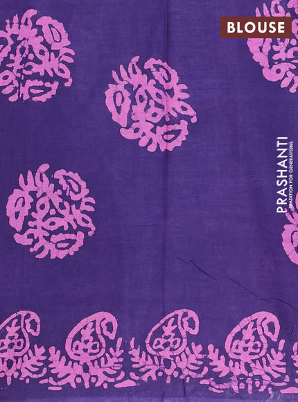 Batik cotton saree violet with allover prints and batik printed border