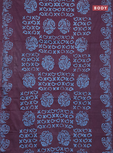 Batik cotton saree wine shade with allover prints and batik printed border