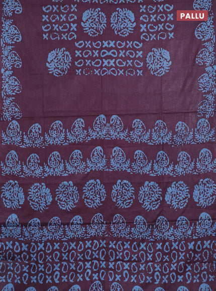 Batik cotton saree wine shade with allover prints and batik printed border