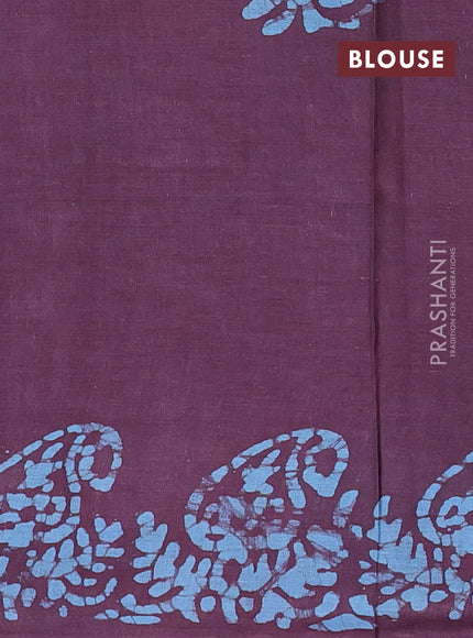 Batik cotton saree wine shade with allover prints and batik printed border
