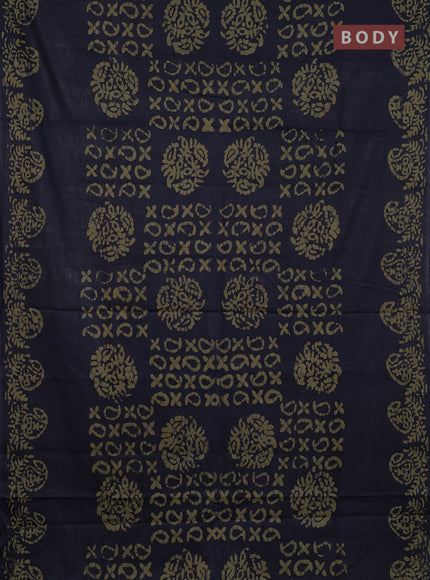 Batik cotton saree navy blue with allover prints and batik printed border