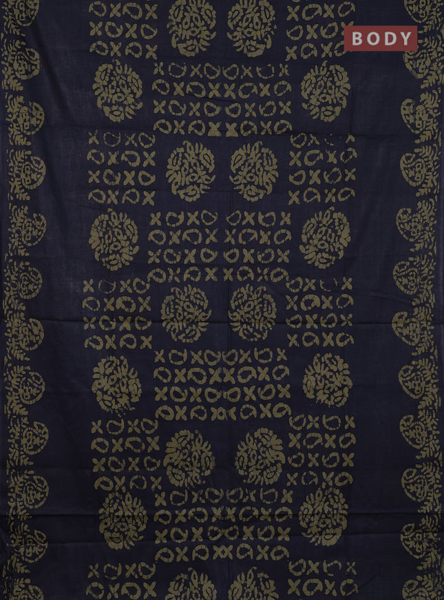 Batik cotton saree navy blue with allover prints and batik printed border