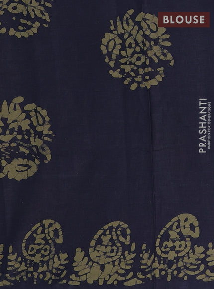 Batik cotton saree navy blue with allover prints and batik printed border