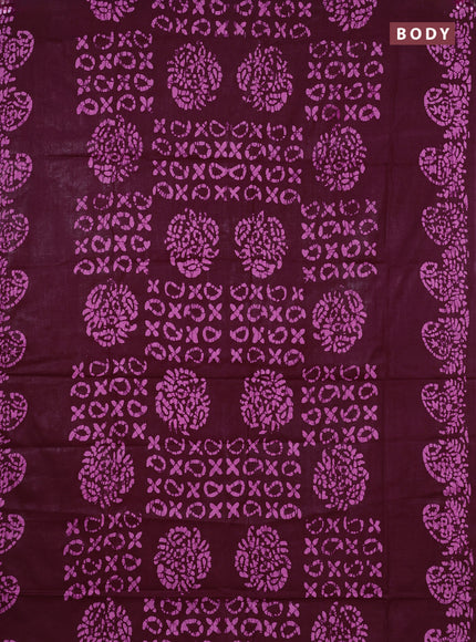 Batik cotton saree wine shade with allover prints and batik printed border