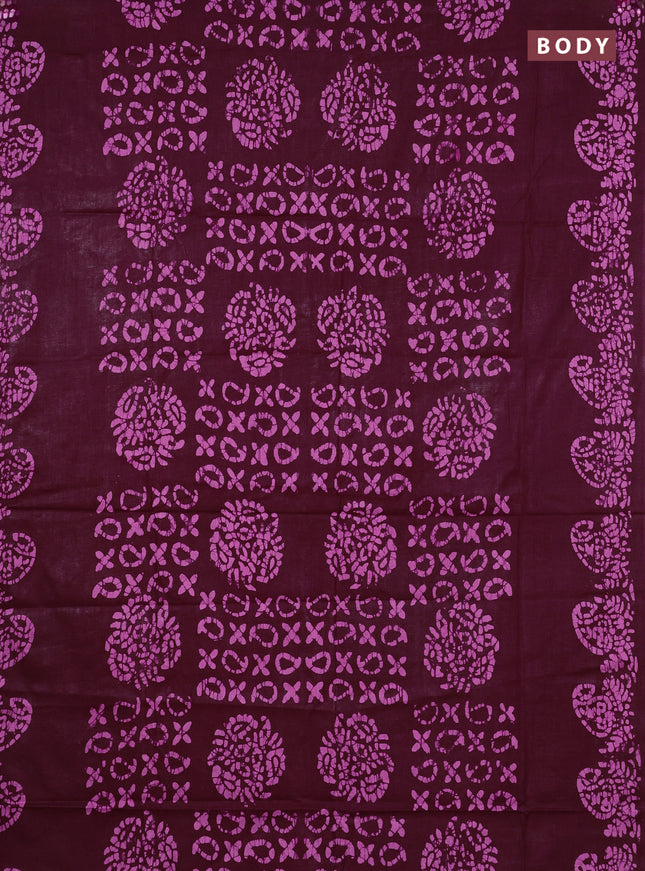 Batik cotton saree wine shade with allover prints and batik printed border