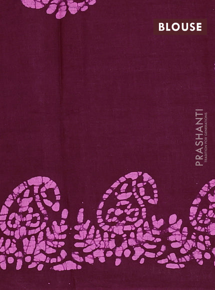 Batik cotton saree wine shade with allover prints and batik printed border