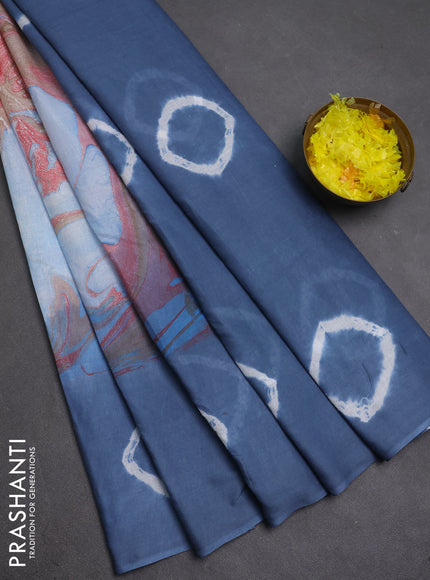 Batik cotton saree multi colour and bluish grey with allover prints and batik printed border